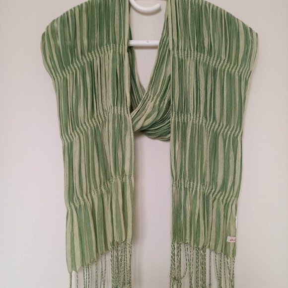 COPY - Green Cotton Striped Scarf - Picture 1 of 3